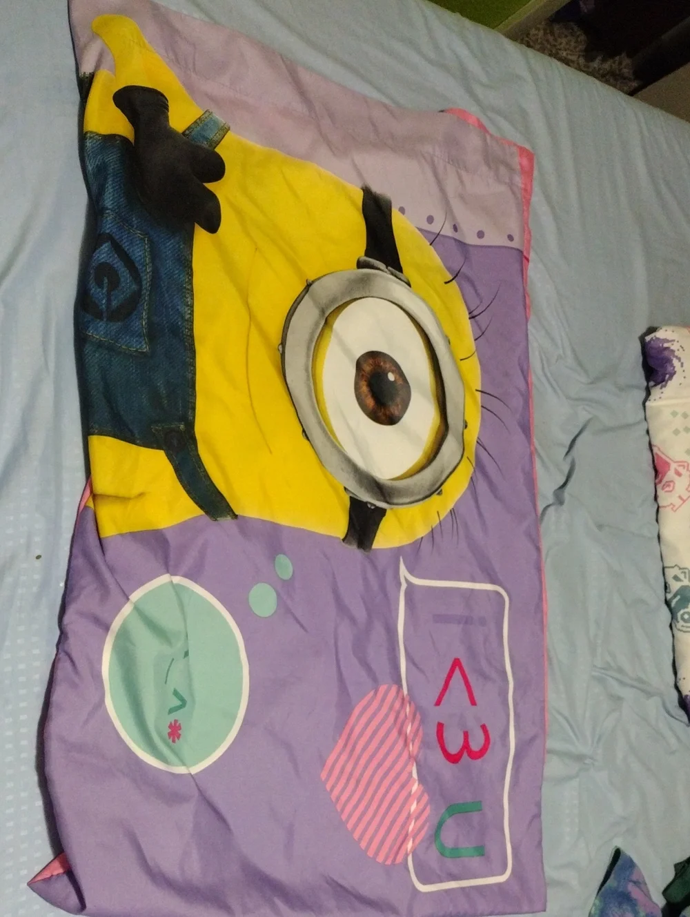 Colorful Graphic Minion Pillowcase Set - Purple, Yellow, White